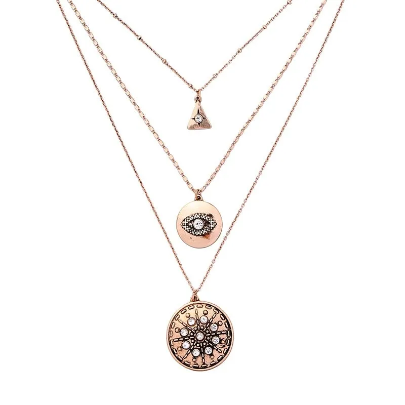 Layered Brass Evil Eye Necklace - White sold by Zulily