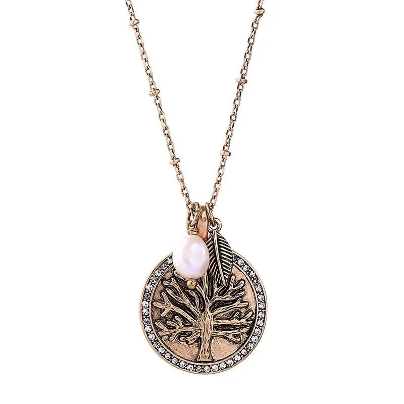 Brass Tree Of Life Necklace With Charms and Freshwater Pearl - White sold by Zulily product image thumbnail 2