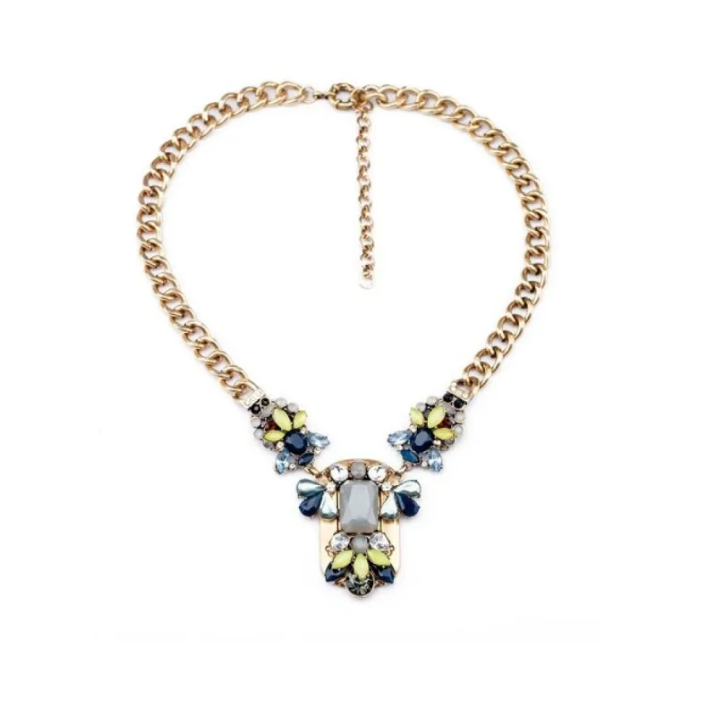 Navy Yellow Crystal Statement Necklace - White sold by Zulily