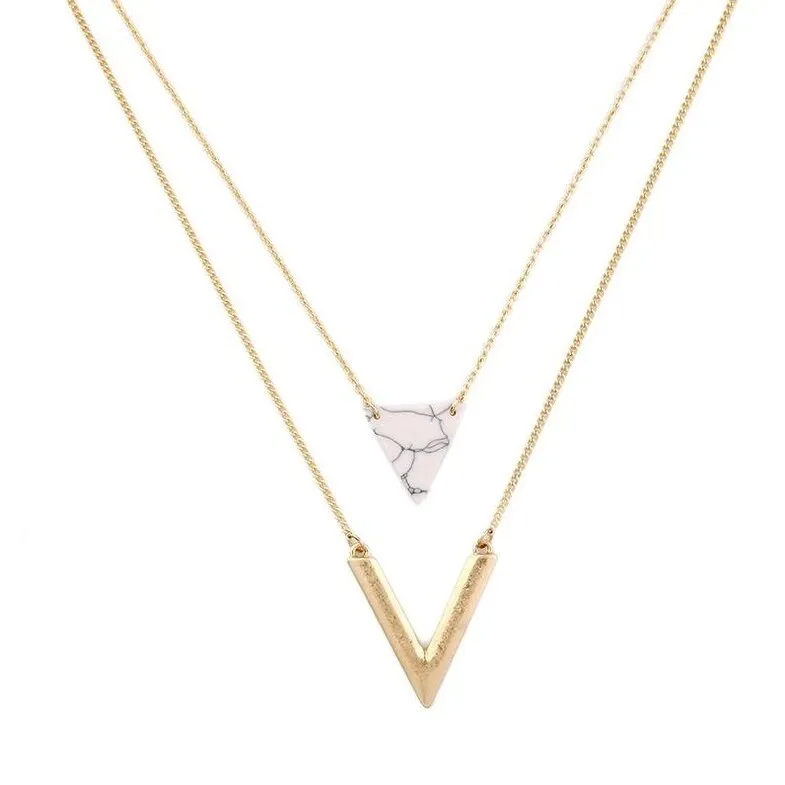 Goldtone White Marbled Chevron Layered Necklace sold by Zulily