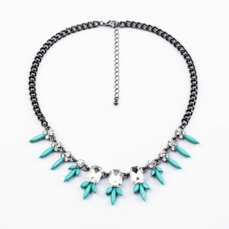 Black Teal Crystal Statement Necklace - White sold by Zulily