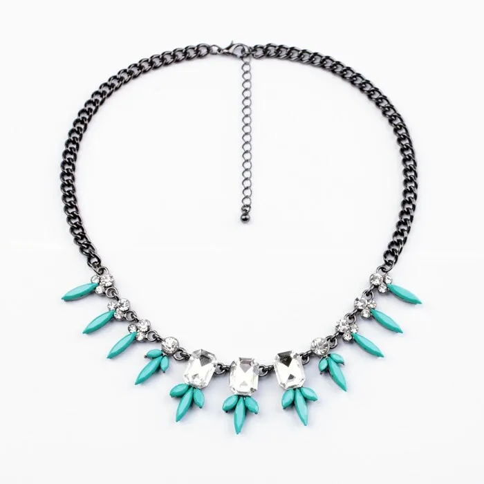 Black Teal Crystal Statement Necklace - White sold by Zulily