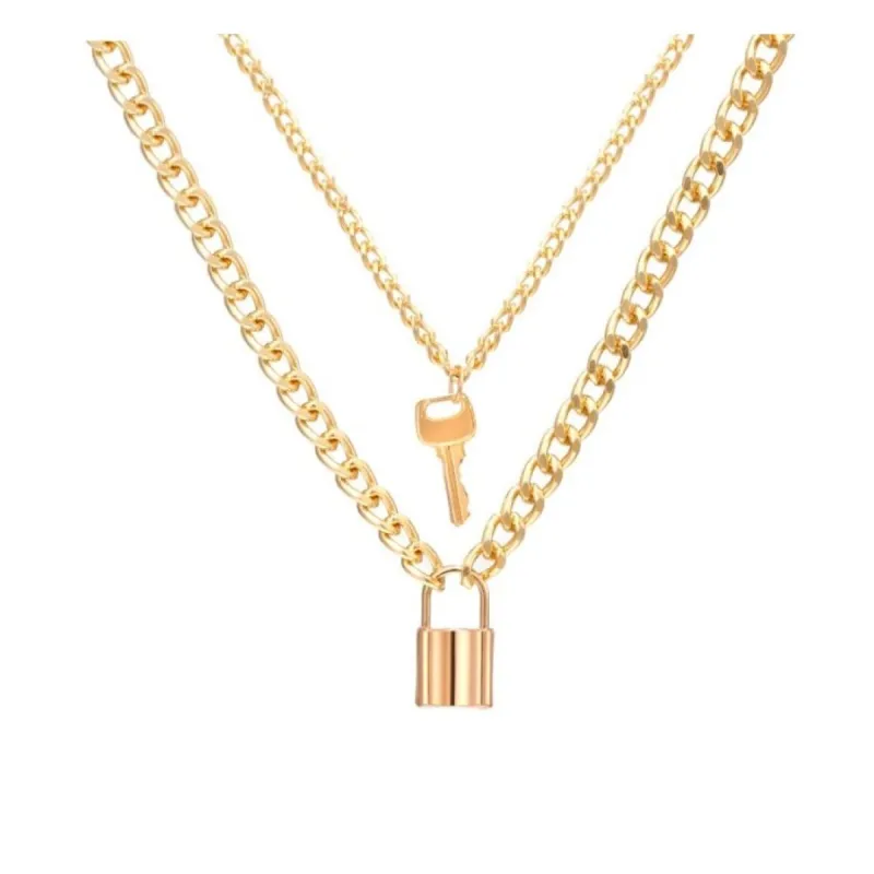 Goldtone Key Lock Layered Necklace - White sold by Zulily