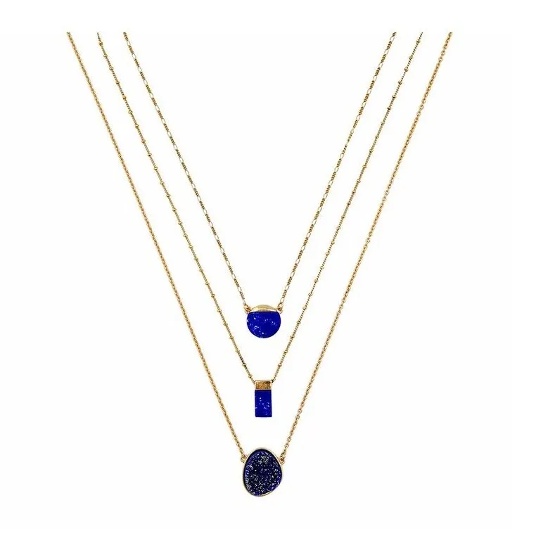 Goldtone Blue Triple Layered Necklace - White sold by Zulily