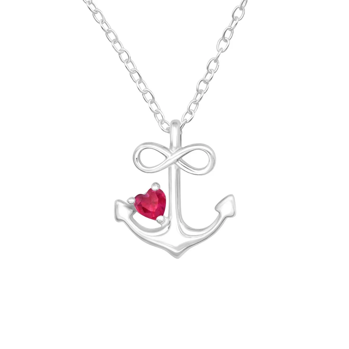 Sterling Silver Anchor Infinity Pendant Necklace with Ruby Red Heart Cubic Zirconia - White sold by Zulily