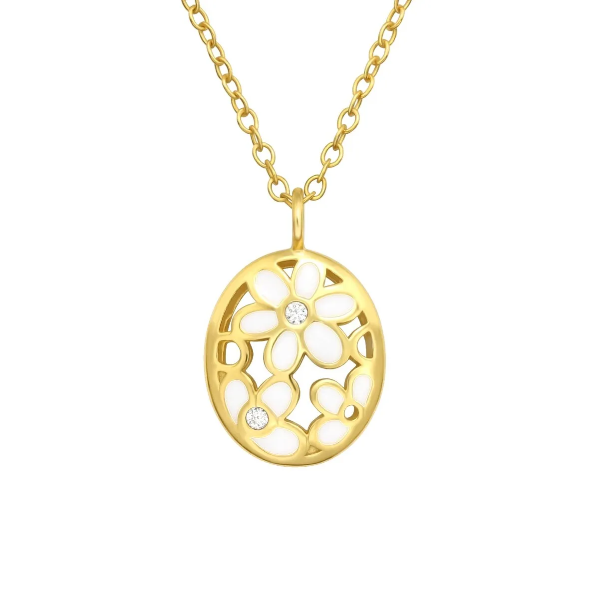Cubic Zirconia & Goldtone Floral Oval Pendant Necklace - White sold by Zulily