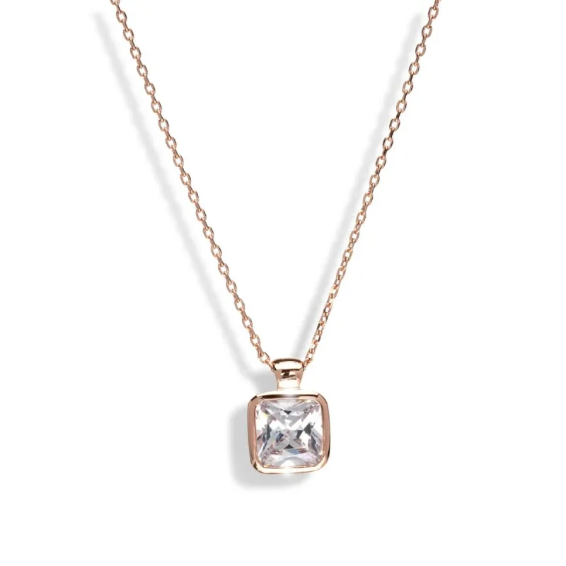 Rose Goldtone Clear Swarovski Crystal Square Pendant Necklace - White sold by Zulily
