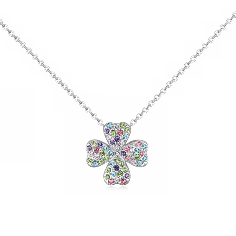 Multi Colored Swarovski Crystal Clover Pave Pendant Necklace - White sold by Zulily