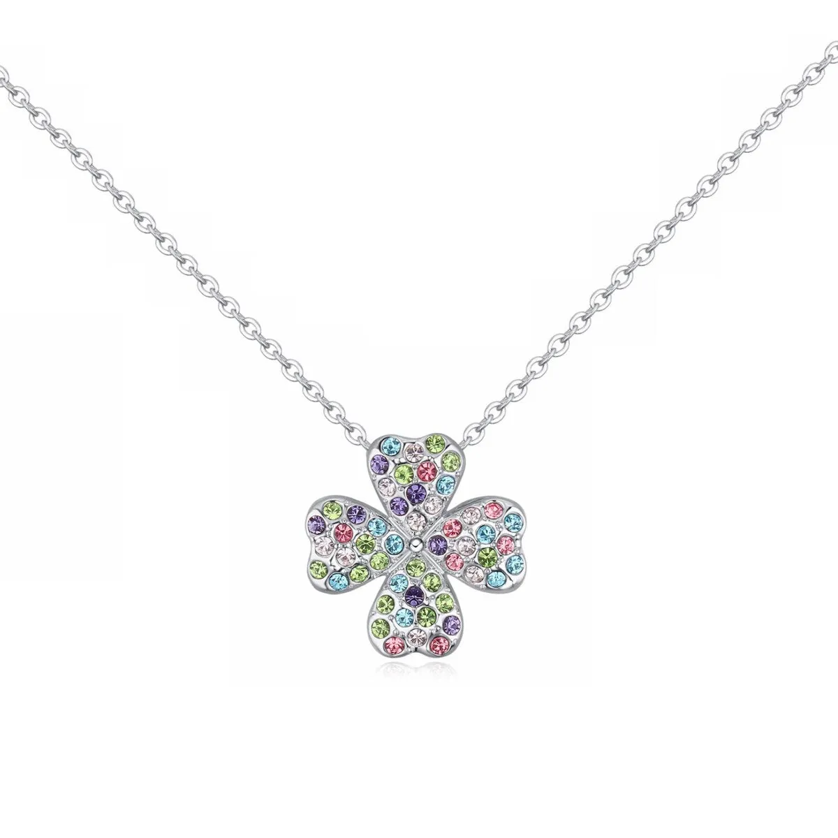 Multi Colored Swarovski Crystal Clover Pave Pendant Necklace - White sold by Zulily