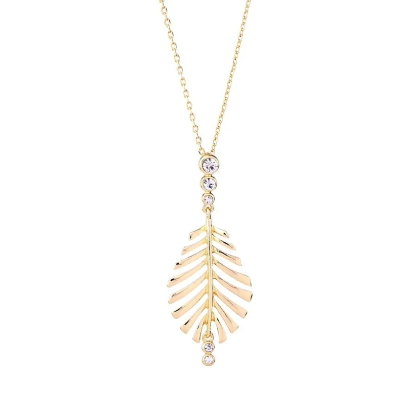 Goldtone Crystal Leaf Necklace - White sold by Zulily