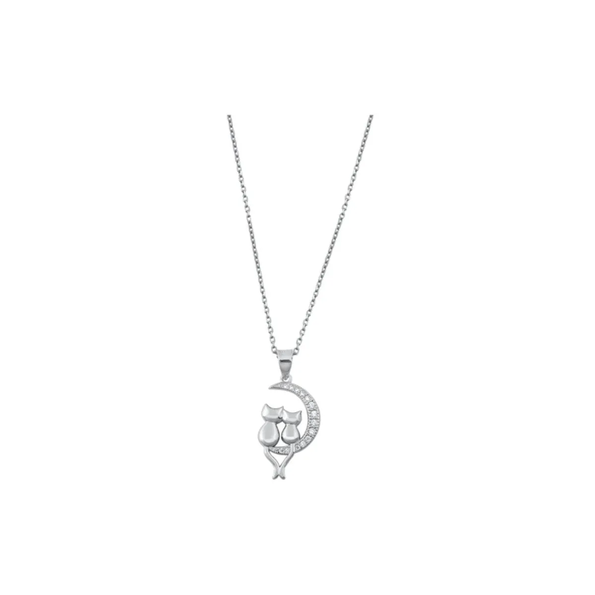Cubic Zirconia & Sterling Silver Crescent Cat Love Pendant Necklace - White sold by Zulily