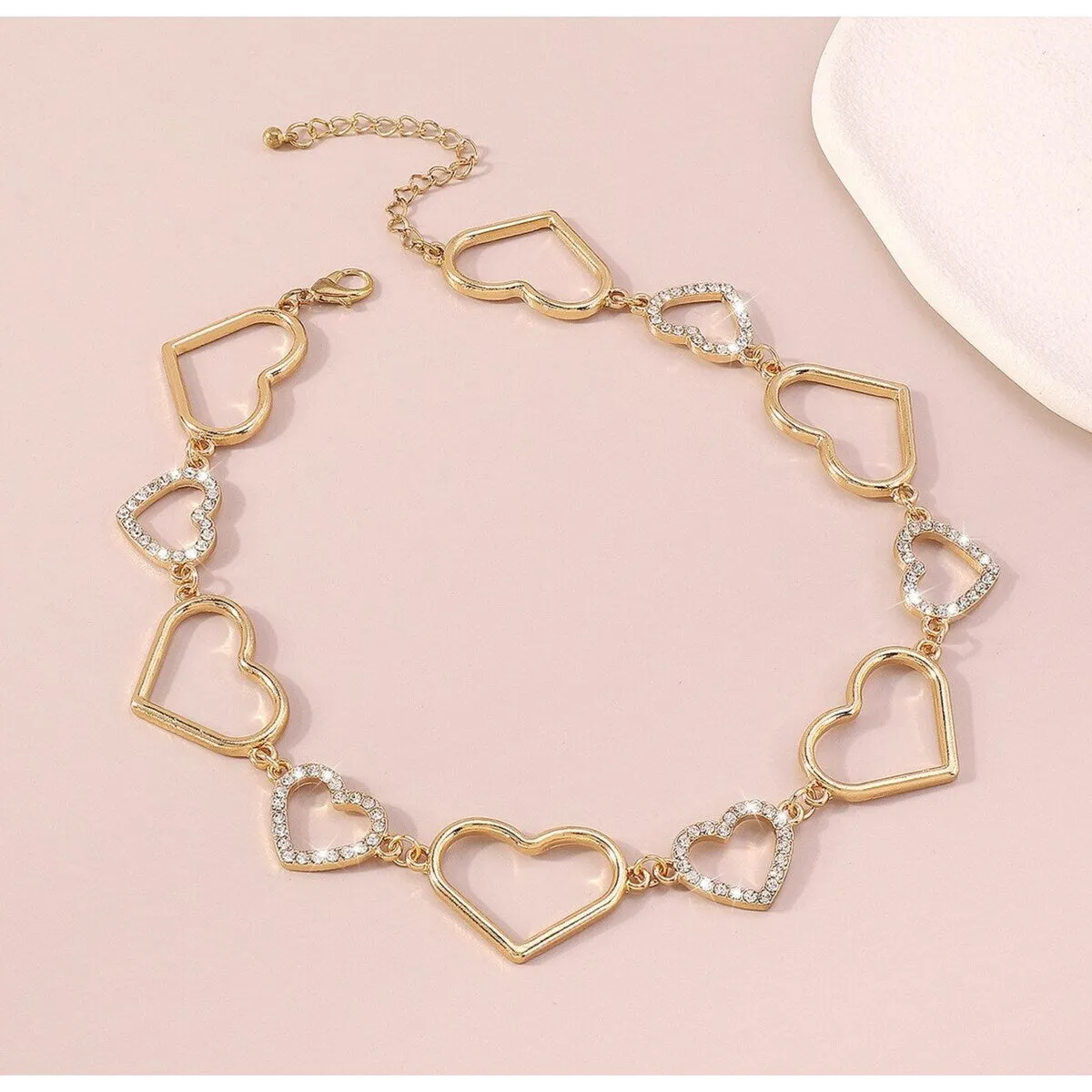Crystal and Goldtone Open Heart Choker Necklace - White sold by Zulily product image thumbnail 2