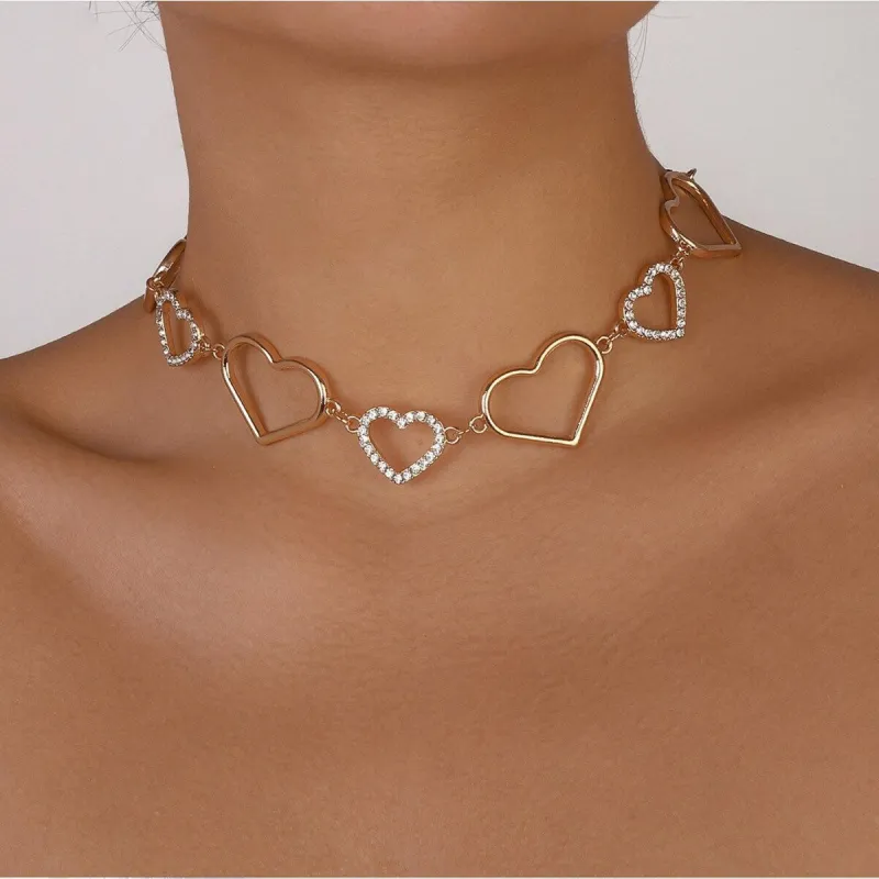 Crystal and Goldtone Open Heart Choker Necklace - White sold by Zulily