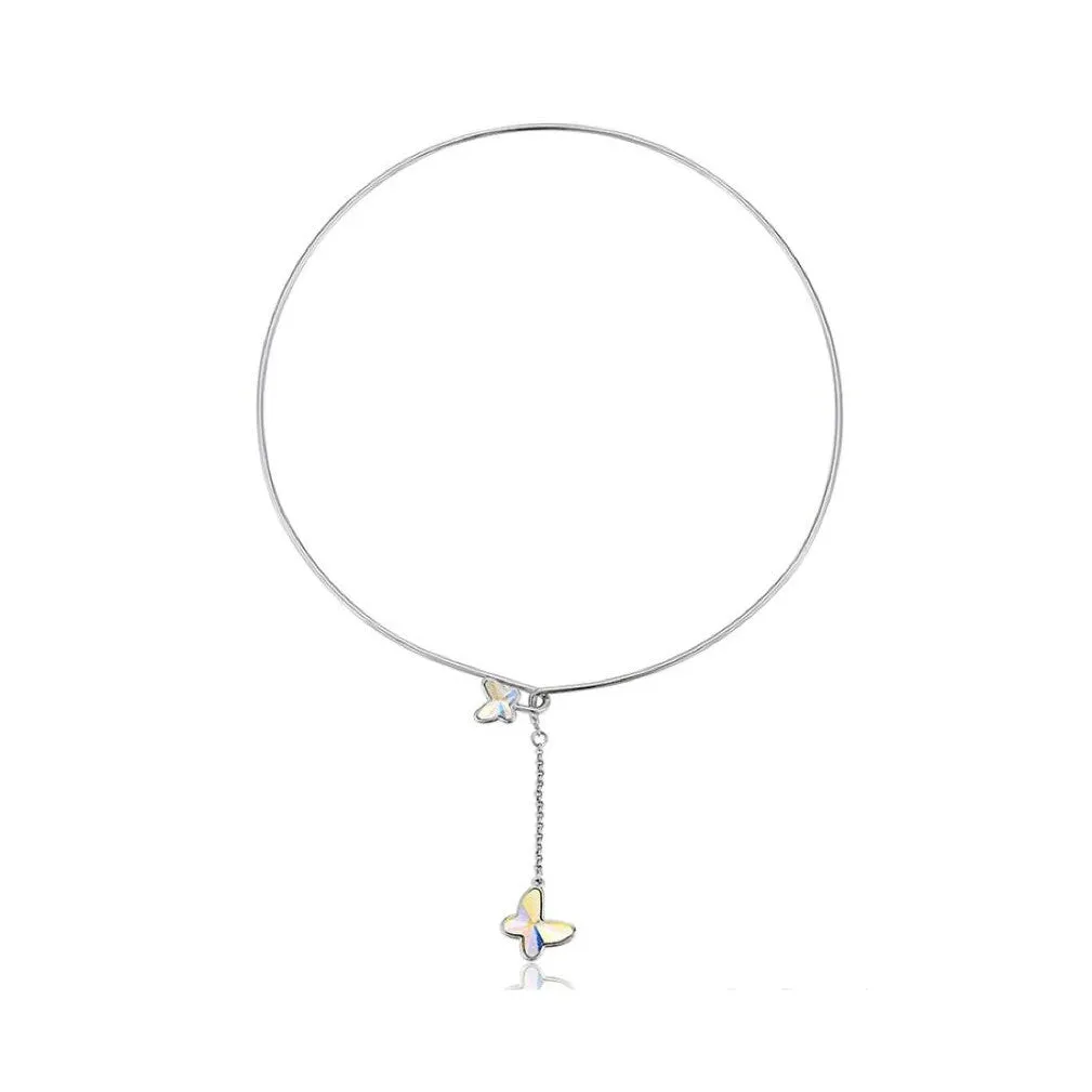 Aurora Borealis Dual Butterfly Swarovski Crystal Necklace - White sold by Zulily