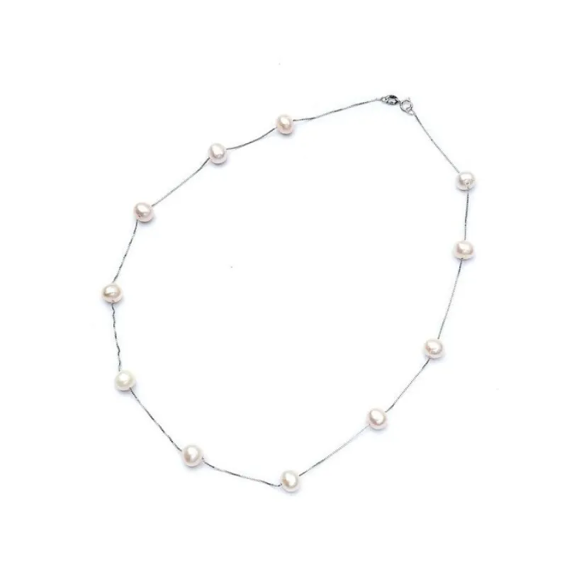 White Freshwater Pearl Station Chain Necklace sold by Zulily