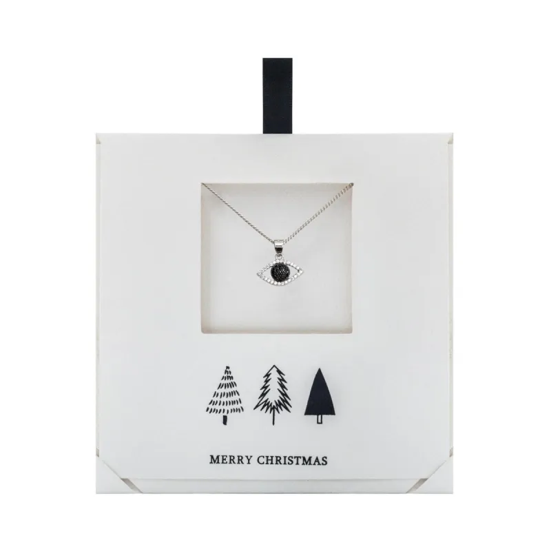 Sterling Silver Cubic Zirconia Eye Pendant Necklace On Holiday Card - White sold by Zulily