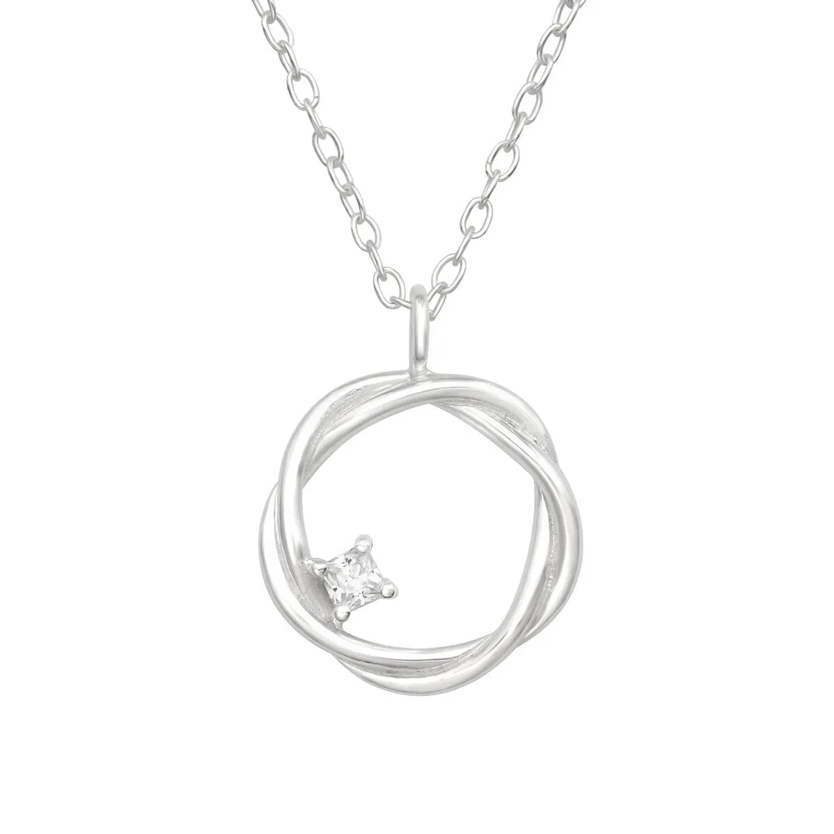 Sterling Silver Intertwined Circle Pendant Necklace with Dainty CZ Accent - White sold by Zulily