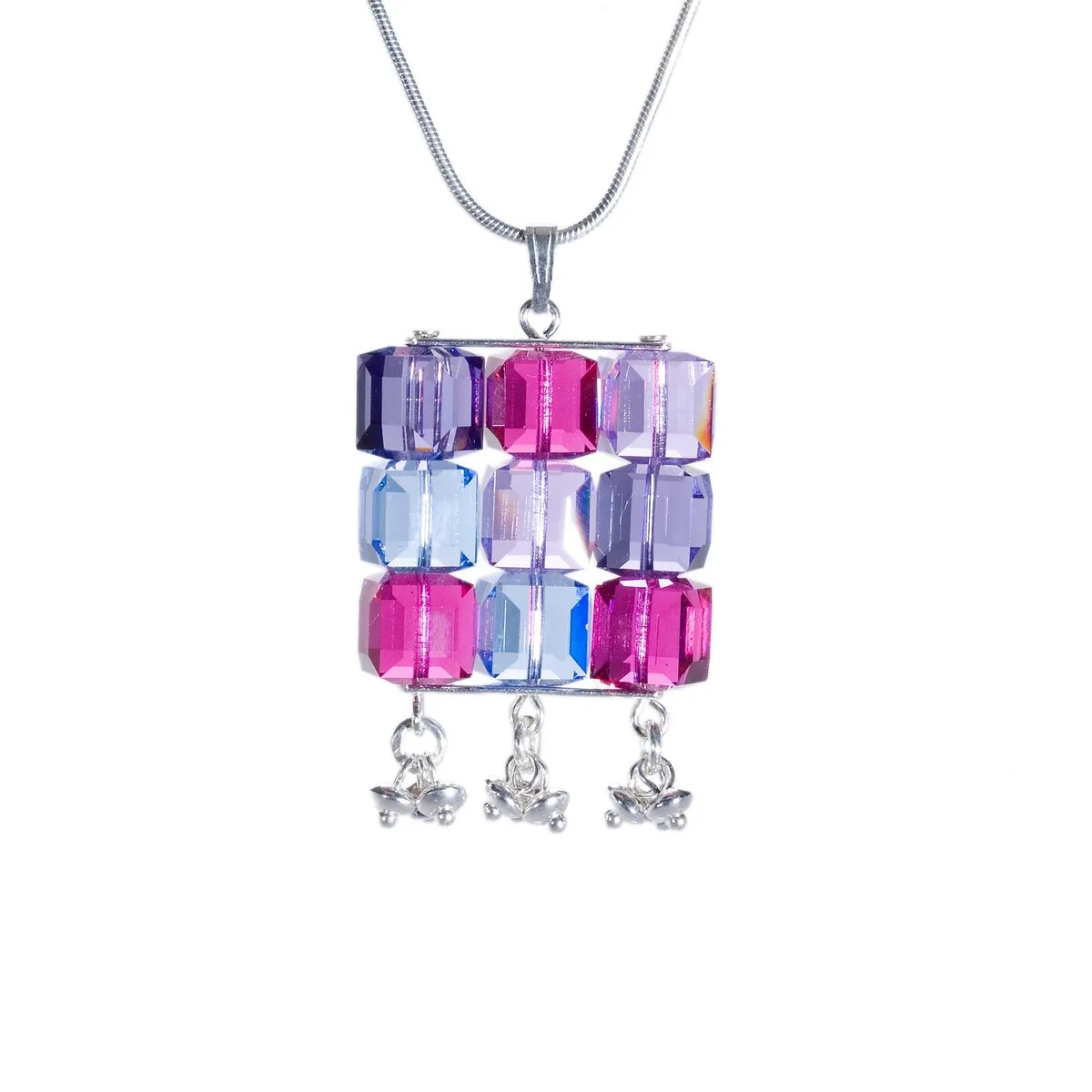 Silvertone Cubic Pendant Necklace with Multi-Coloured Swarovski Crystals - White sold by Zulily