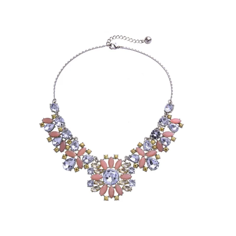 Pink & Purple Floral Statement Necklace - White sold by Zulily
