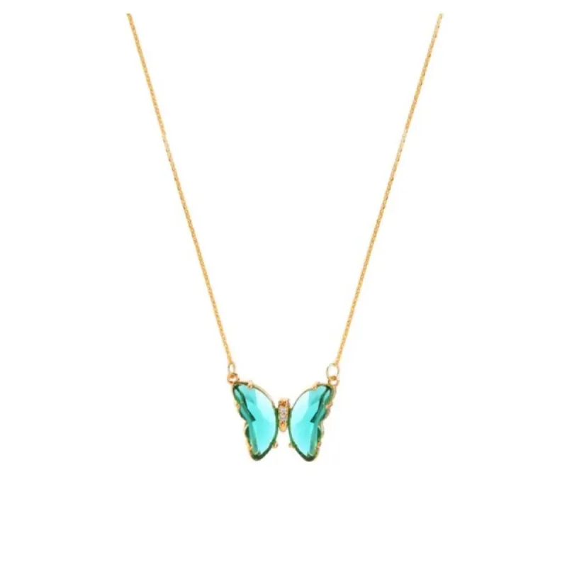 Goldtone Green Crystal Butterfly Necklace - White sold by Zulily