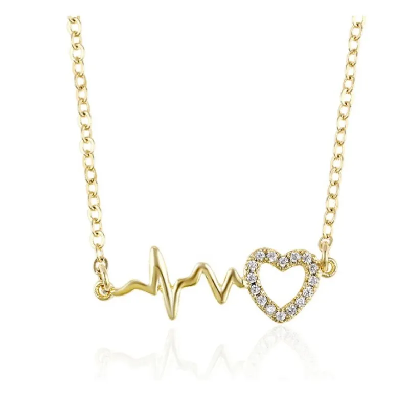 Goldtone Cubic Zirconia Heartbeat Pendant Necklace - White sold by Zulily
