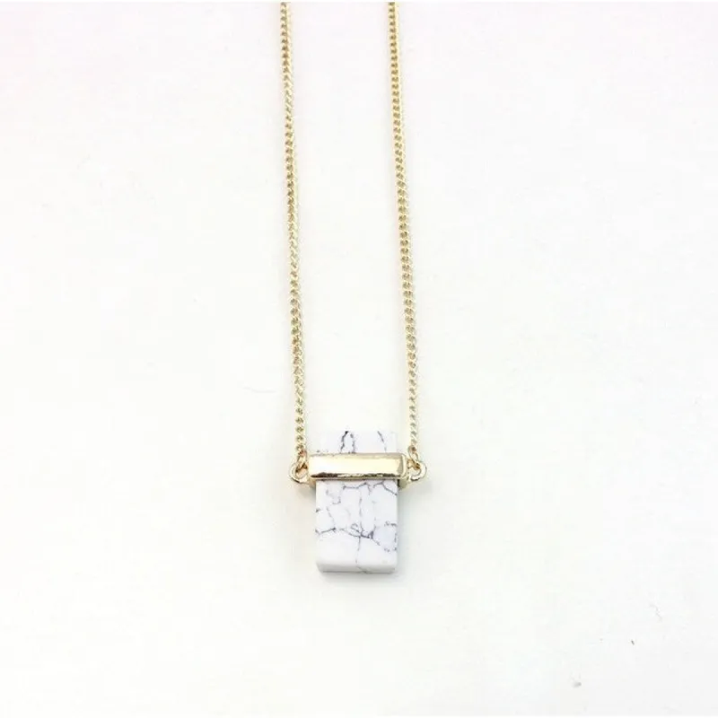 Goldtone White Marbled Rectangular Pendant Necklace sold by Zulily