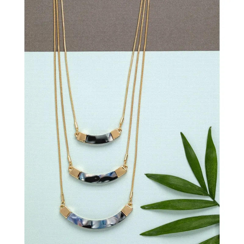 Blue Goldtone Marbled Curved Layered Bar Necklace - White sold by Zulily
