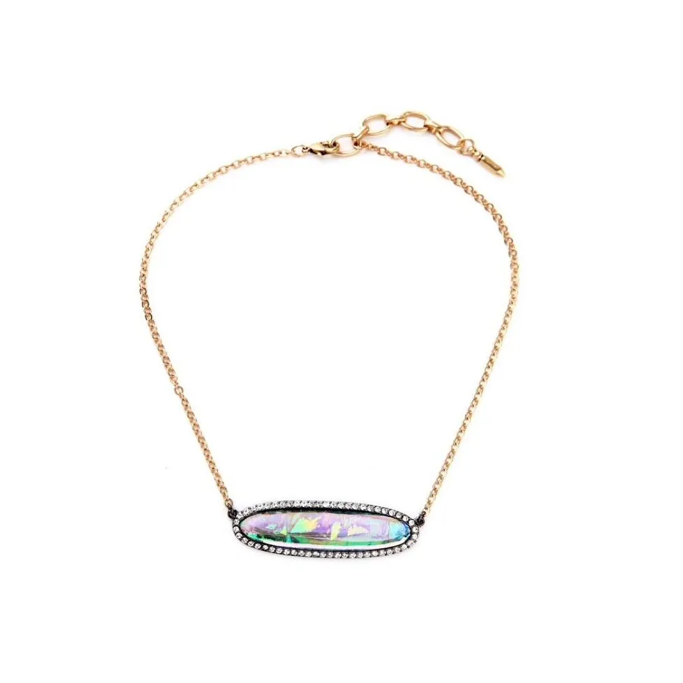 Goldtone Multi Colored Oval Iridescent Necklace - White sold by Zulily