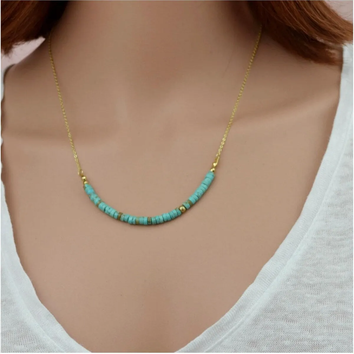 Goldtone Teal Dainty Beaded Necklace - White sold by Zulily