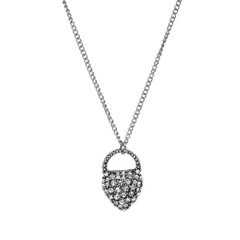 Silvertone Clear Crystal Lock Pendant Necklace - White sold by Zulily