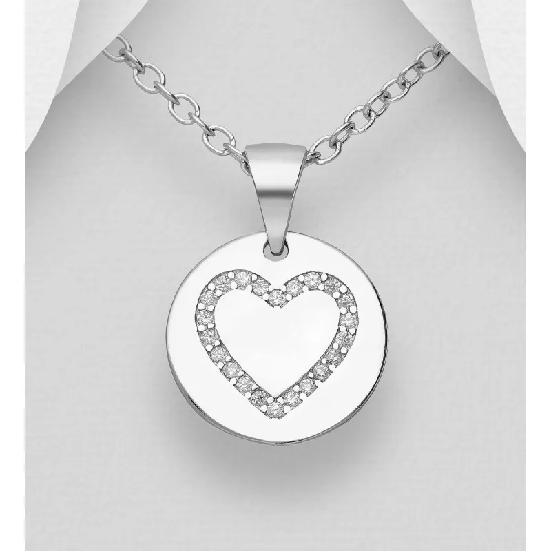 Sterling Silver & Cubic Zirconia Disc Heart Pendant Necklace - White sold by Zulily