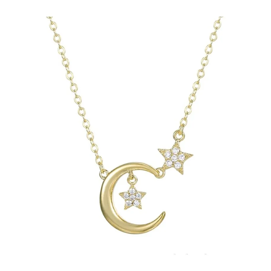 Goldtone Moon Cubic Zirconia Stars Pendant Necklace - White sold by Zulily