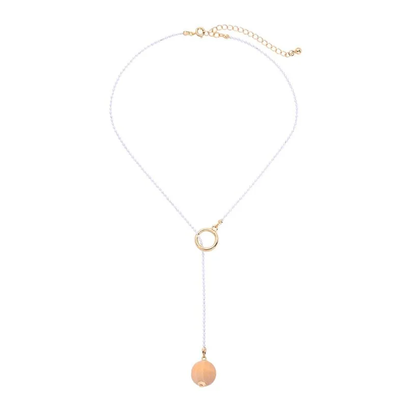 White Beaded Goldtone Lariat Necklace sold by Zulily
