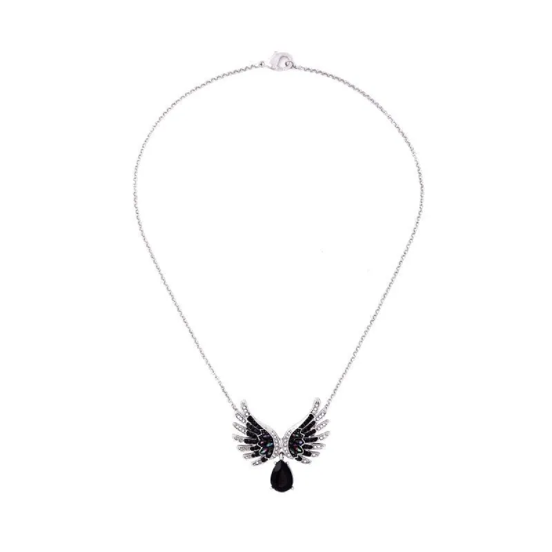 Silvertone Black Angel Pendant Necklace - White sold by Zulily