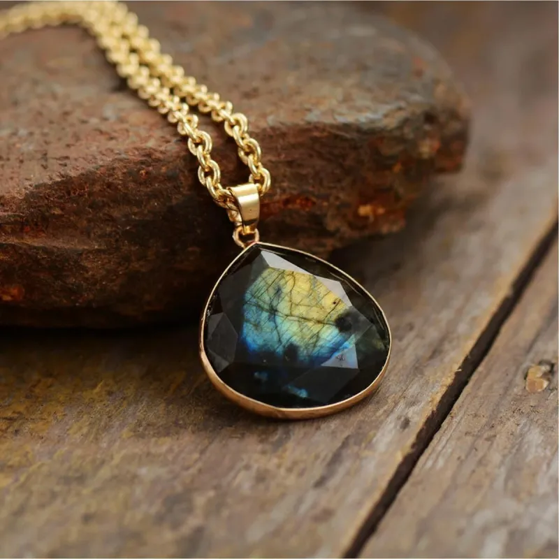 Labradorite & Goldtone Teardrop Pendant Necklace - White sold by Zulily