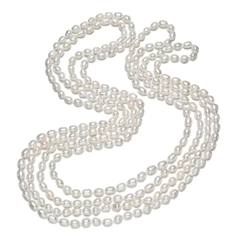 Sterling Silver White Freshwater Rice Pearl 60" Long Necklace sold by Zulily