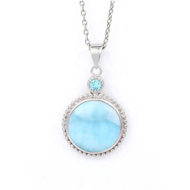 Sky Blue Larimar & Sterling Silver Round Pendant Necklace sold by Zulily