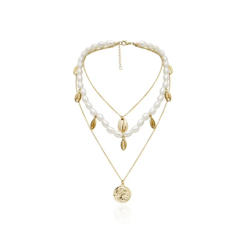 Goldtone Imitation Pearl Layered Shell Necklace - White sold by Zulily