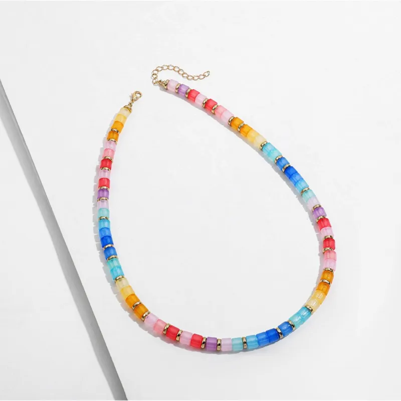 Goldtone & Rainbow Color Beaded Necklace - White sold by Zulily
