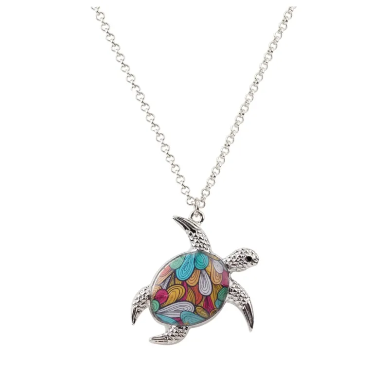 Mosaic Turtle Silvertone Pendant Necklace - White sold by Zulily