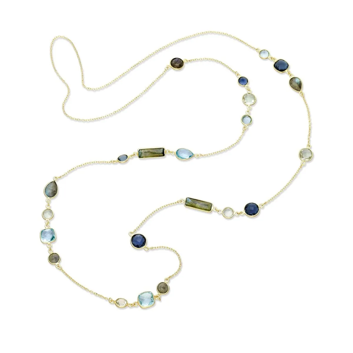 18K Goldtone Plated Sterling Silver Gemstone & Blue Topaz Geometric Long Station Chain Necklace- AG Sterling - White sold by Zulily