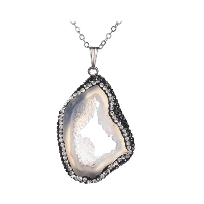 Black White Geode Pendant Necklace sold by Zulily