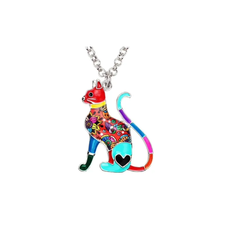 Multi Colored Enamel Cat Pendant Necklace - White sold by Zulily