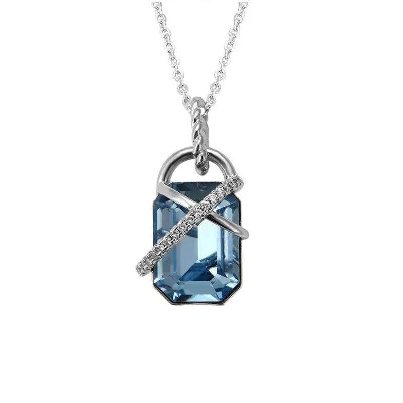 Aqua Swarovski Crystal Rectangular Pendant Necklace - White sold by Zulily