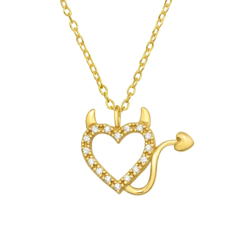 Cubic Zirconia & Goldtone Cheeky Devil Heart Pendant Necklace - White sold by Zulily
