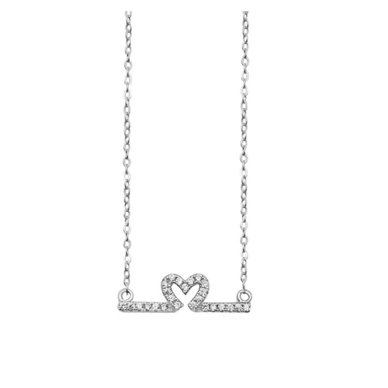 Sterling Silver & CZ Heart Line Pendant Necklace - White sold by Zulily