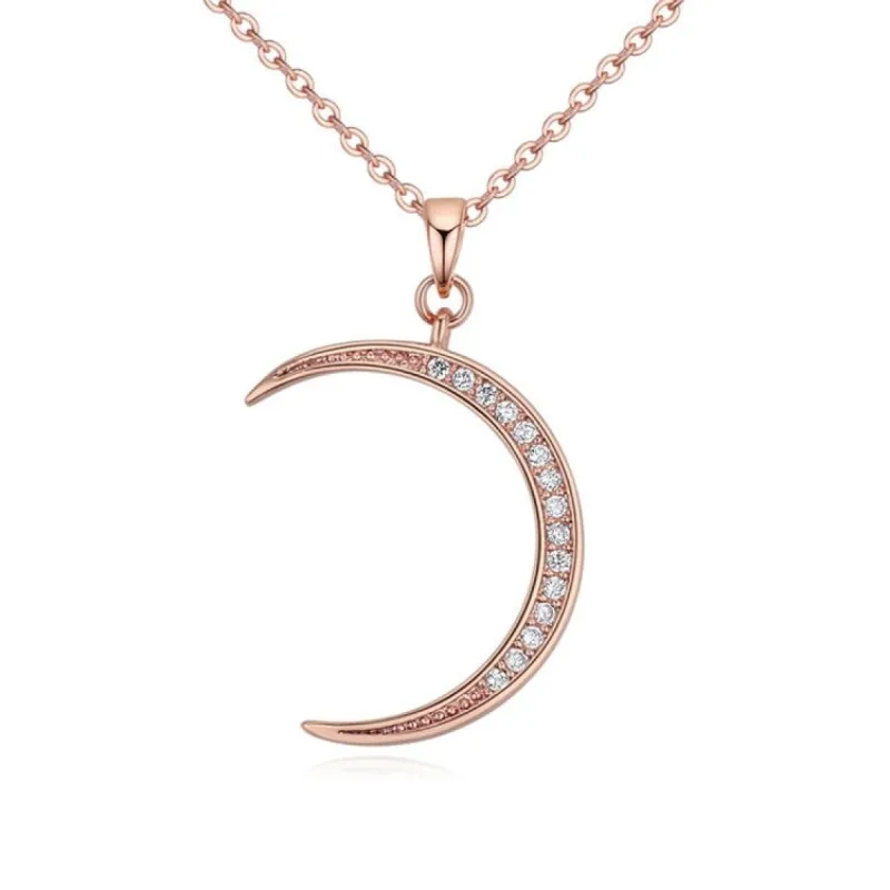 Rose Goldtone Cubic Zirconia Crescent Moon Pendant Necklace - White sold by Zulily