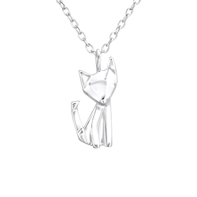 Sterling Silver Origami Cat Pendant Necklace - White sold by Zulily