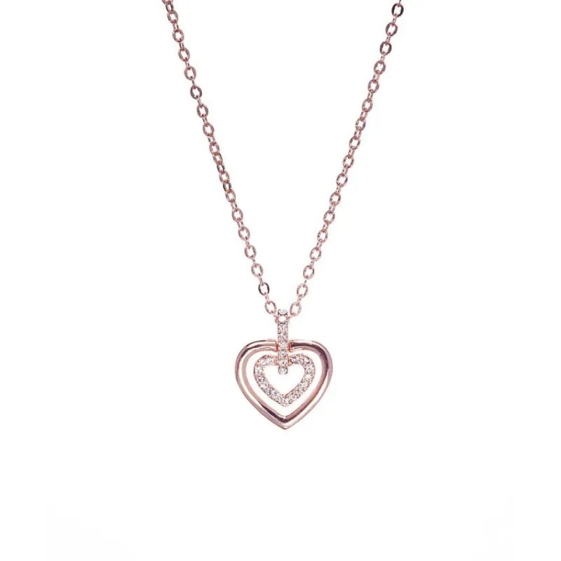 Rose Goldtone Clear Swarovski Crystal Double Heart Pendant Necklace - White sold by Zulily