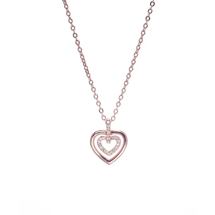 Rose Goldtone Clear Swarovski Crystal Double Heart Pendant Necklace - White sold by Zulily